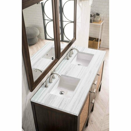 James Martin Vanities Addison 60in Double Vanity, Mid-Century Acacia w/ 3 CM Arctic Fall Solid Surface Top E444-V60D-MCA-3AF